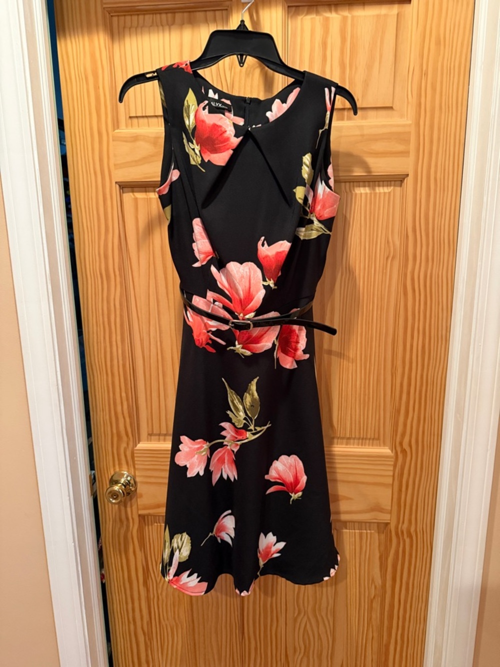 Alyx Black Midi Dress with Pink Floral Print